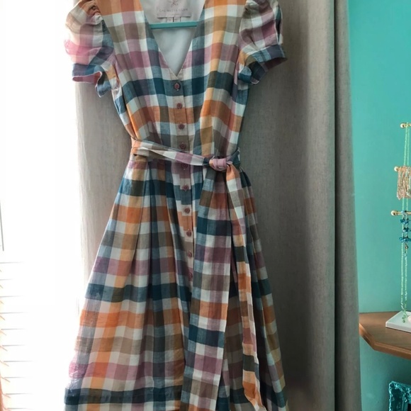 Gal Meets Glam Collection, Linen Check Dress, Size 0 - Picture 9 of 14